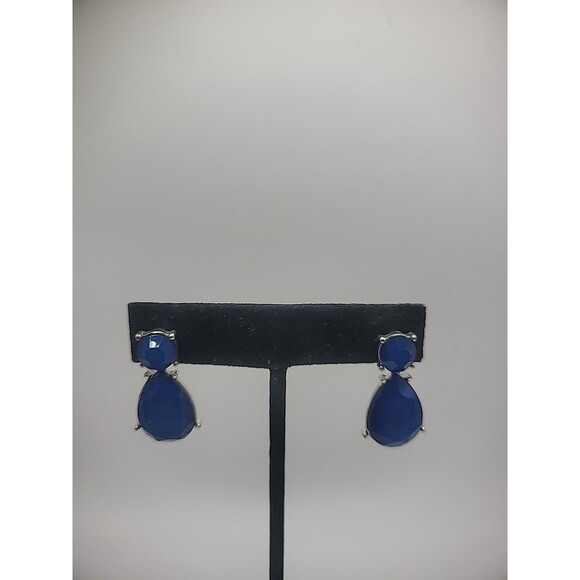 Vintage Earrings Pierced Post Stud Blue Drop Faceted Jewelry Costume - Picture 1 of 16